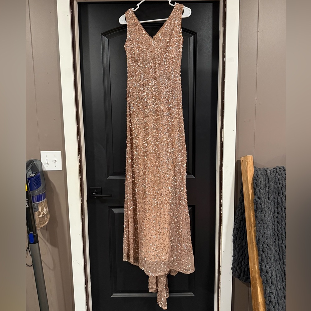 Adrianna Papell Sequin Maxi Dress - Tan
